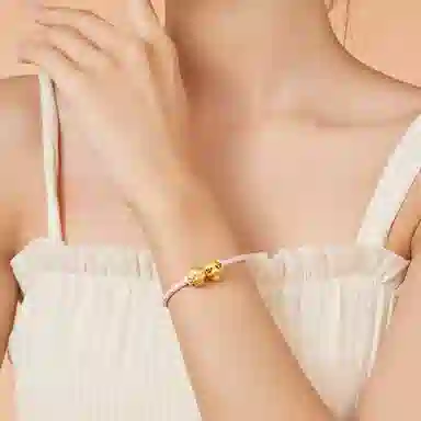 六桂福珠宝 巳喜金蛇 本命年蛇年 新中式国潮复古民族风转运珠小众设计 手工编织绳 足金 按克计价 黄金手链 男女同款情侣款