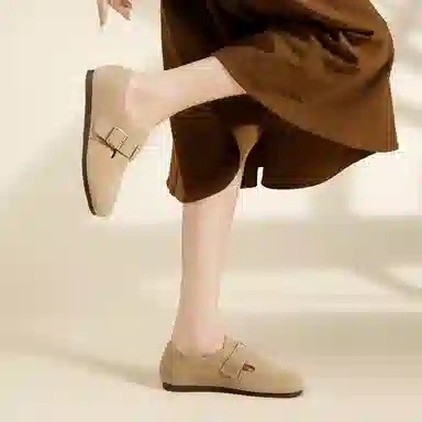 珂卡芙 剖层牛皮绒面革低帮套脚休闲单鞋 女款