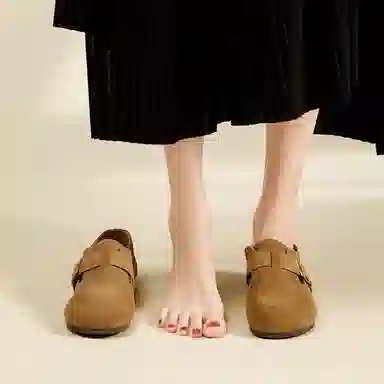 珂卡芙 剖层牛皮绒面革低帮套脚休闲单鞋 女款