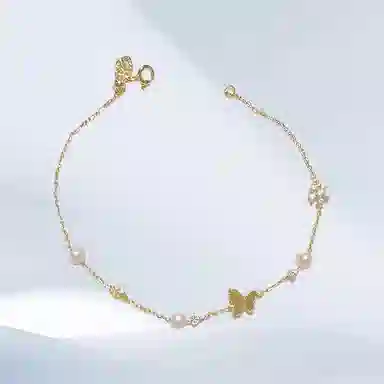 希遇 蝶栖心间 优雅可爱个性小众设计 日常通勤百搭 精致设计高级感竹节配饰 好运# 合金 手链 女款