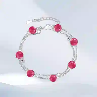 希遇 轻奢小众高级感 简约时尚甜美优雅日常 叠戴转 好运 玻璃猫眼 玉石手链 女款