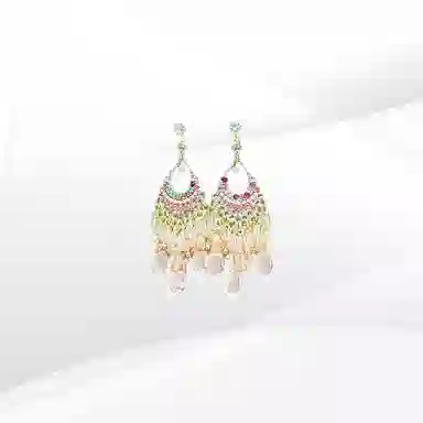 希遇 夏天多巴胺 闪耀晶语 精致百搭粉色少女风 轻奢 小众创意设计  清新大方时尚简约风 #好运 合金 耳环 女款