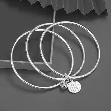 希遇 遇见三生三世小福牌三圈三环铃铛福字小众设计轻奢 手镯 女款