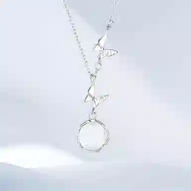 【S999足银 招财蝴蝶】 希遇 好运褔蝶 白月光 吊坠 连荔枝 新中式复古时尚简约清透气质优雅 玉髓 项链 男女同款情侣款