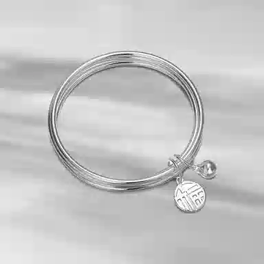 希遇 遇见三生三世小福牌三圈三环铃铛福字小众设计轻奢 手镯 女款