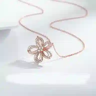 九战久胜 灵动钻石系列 彩金花瓣 钻石 项链 女款