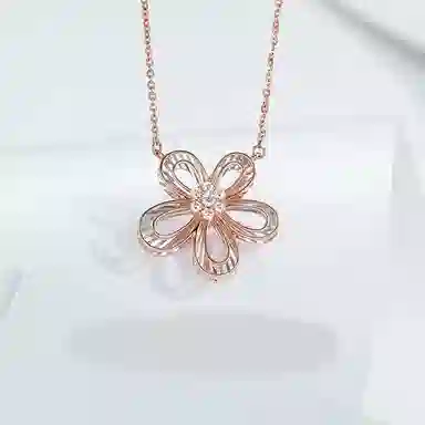 九战久胜 灵动钻石系列 彩金花瓣 钻石 项链 女款