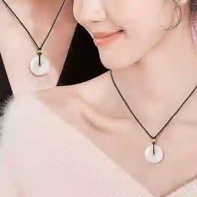 吉盟 新中式平安扣国潮风吉祥如意温润如玉转运珠 玉髓 玉石项链 男女同款情侣款