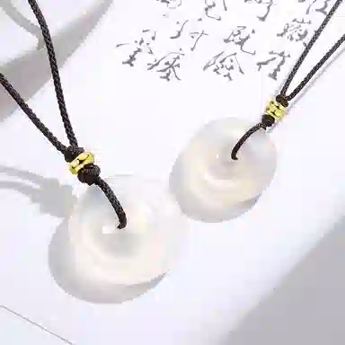 吉盟 新中式平安扣国潮风吉祥如意温润如玉转运珠 玉髓 玉石项链 男女同款情侣款