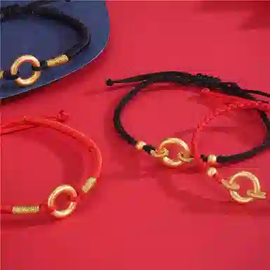 吉盟 平安扣 同心圆 足金 一口价 黄金手链 男女同款情侣款