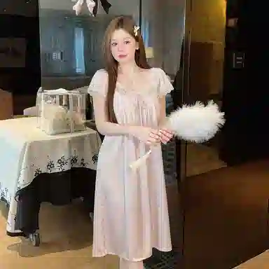 Gongdie Simple Korean Style Ice Silk Nightdress