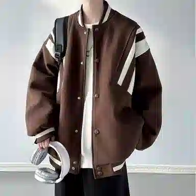 悍戈  高街复古拼接撞色小众设计潮流舒适百搭宽松落肩飞行员夹克棒球服 男女同款