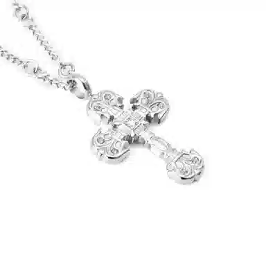 暖瞳 火焰纹十字架项链男士潮牌美式痞帅高级感吊坠#好运 钛钢 毛衣链 男女同款情侣款