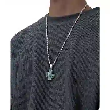 暖瞳 仙人掌 钛钢 项链 男款