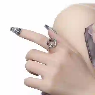 暖瞳 美式风格哥特血月高街独特设计潮流合金材质暗黑个性开口可调节食指戒 锆石 戒指 女款