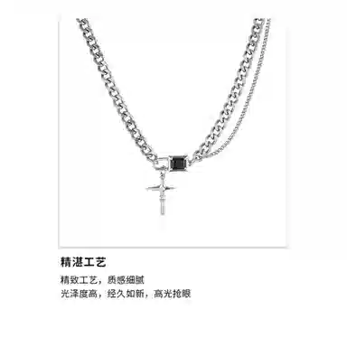 WarmEyes Cross Black Key Lock Necklace