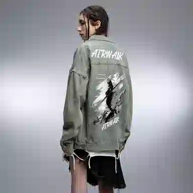 Airwalk Retro Dark Wukong Print Denim Jacket