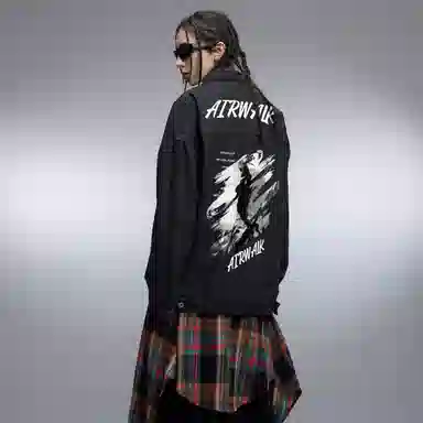 Airwalk Retro Dark Wukong Print Denim Jacket