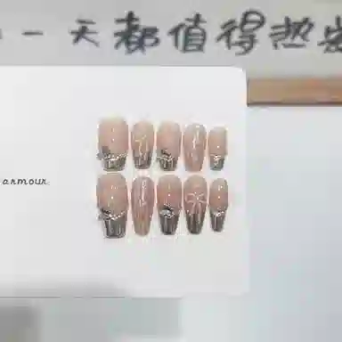 几多萌 高级魔镜法式蝴蝶波点可拆卸美甲  中梯短梯裸色跳色