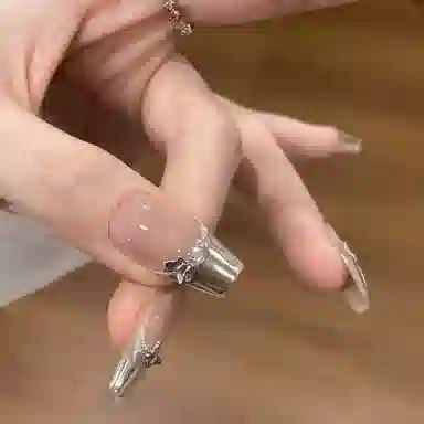 几多萌 高级魔镜法式蝴蝶波点可拆卸美甲  中梯短梯裸色跳色