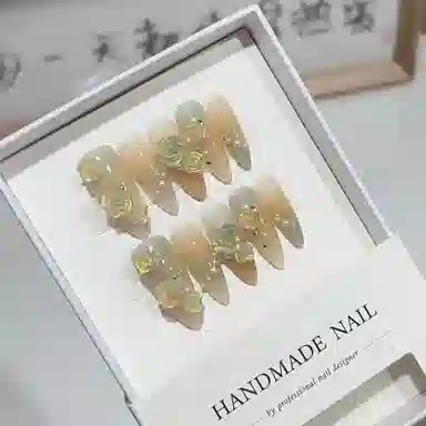 几多萌 花海穿戴甲手工高级感假指甲贴片轻奢风美甲  杏仁琉璃玫瑰渐变