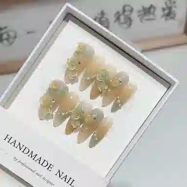 几多萌 花海穿戴甲手工高级感假指甲贴片轻奢风美甲  杏仁琉璃玫瑰渐变