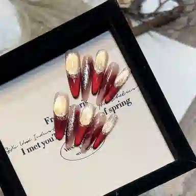 几多萌 手工穿戴甲  杏仁红色晕染