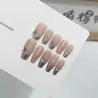 几多萌 高级魔镜法式蝴蝶波点可拆卸美甲  中梯短梯裸色跳色