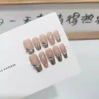 几多萌 高级魔镜法式蝴蝶波点可拆卸美甲  中梯短梯裸色跳色