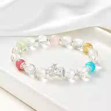 【多宝多财多福】 恋朵 时尚新中式 八方来财足银貔貅吞金兽 气质优雅#好运 白水晶 手串 女款