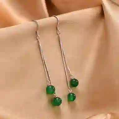 恋朵 优雅 圆珠流苏耳饰 玉髓 玉石耳环 女款