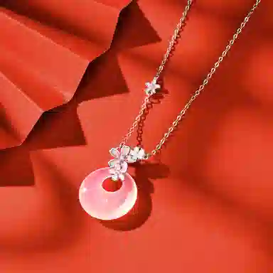 【999足银】 恋朵 时尚新中式 桃你平安 招桃花 精准桃花 平安扣 好运 锁骨链 原创高级感天然 玉髓 项链 女款