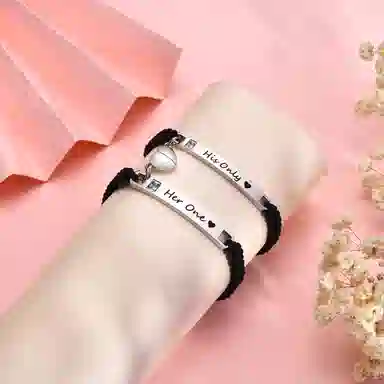 恋朵 情侣款手链一对价 潮流手工编织情侣手环英文手链 磁铁相吸手链