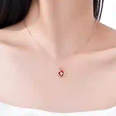 恋朵 国风新中式 新年红 三生有幸 四叶草 杏叶 纯银锁骨链 #好运 玛瑙 项链 女款