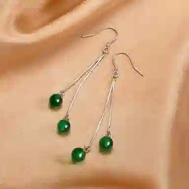 恋朵 优雅 圆珠流苏耳饰 玉髓 玉石耳环 女款