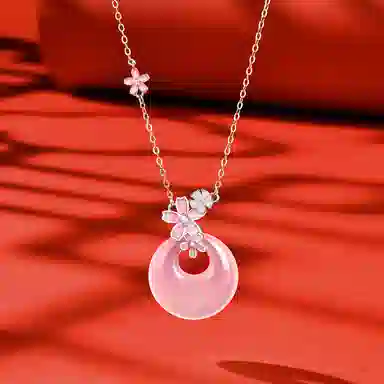 【999足银】 恋朵 时尚新中式 桃你平安 招桃花 精准桃花 平安扣 好运 锁骨链 原创高级感天然 玉髓 项链 女款