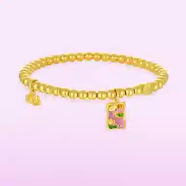 周大生 莫奈系列印象莲池小众设计感足金莲花方牌手饰 黄金 按克计价 手串 女款