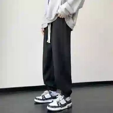 真维斯 美式复古纯色基础款松紧裤腰抽绳休闲宽松垂感百搭薄款凉感束脚高街学院风针织运动裤 男女同款