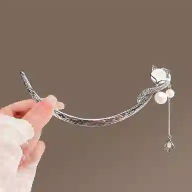 贯古今 高级感弯月新中式小众设计郁金香丸子头盘个性发钗子 合金 发簪 女款