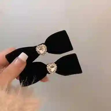 贯古今 爱心水钻丝绒蝴蝶结侧边夹子公主头发卡刘海碎发 合金 发夹 女款