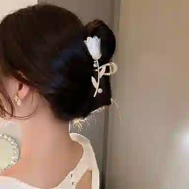 贯古今 原来是银杏叶呀 蝴蝶郁金香鲨鱼夹盘发抓夹 合金 发夹 女款