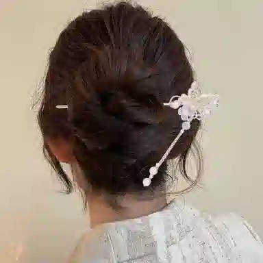 贯古今 古风蝶恋花珍珠流苏汉服盘发步摇发钗气质高级感簪子头饰发饰 合金 发簪 女款