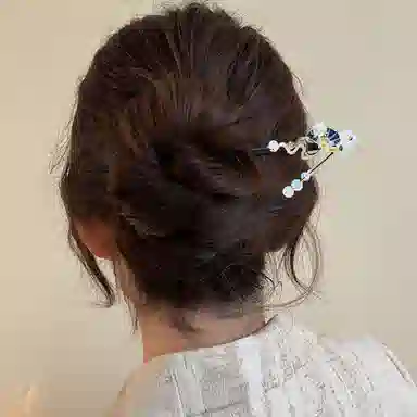 贯古今 花朵簪子简约现代小众设计感新中式盘发可爱发卡头饰后脑勺 木制 发簪 女款