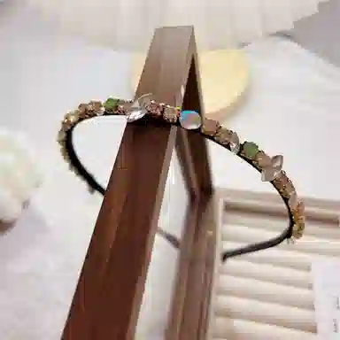 贯古今 重工甜美彩色水钻女夏天精致细边洗脸头箍压发仙女森系头饰 布艺 发箍 女款