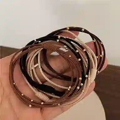 贯古今 时尚气质金色串珠发圈高弹力三层日常基础皮筋发饰 尼龙 头绳 女款