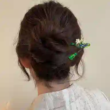 贯古今 凤凰木簪盘发丸子头百搭步摇民族风绿色古风发饰 木制 发簪 女款