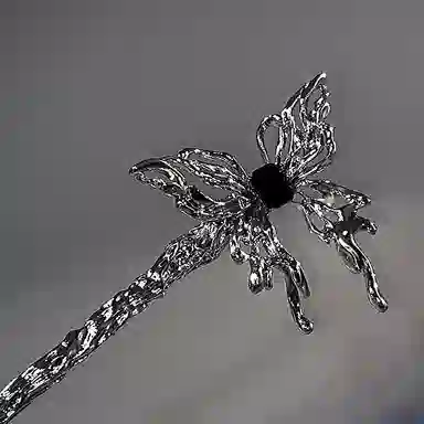 贯古今 新中式液态金属蝴蝶高级感设计小众古风盘发饰夏头饰 合金 发簪 女款