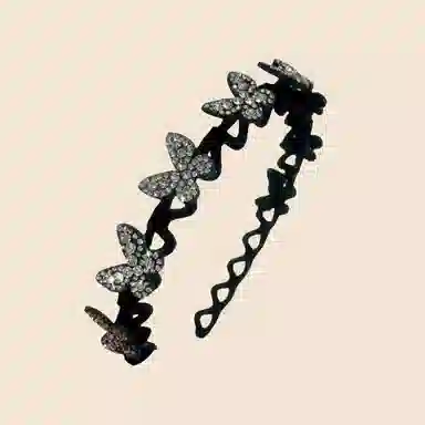 贯古今 蝴蝶波浪碎发植绒固定刘海碎发整理洗脸压发发卡头箍发饰 亚克力 发箍 女款