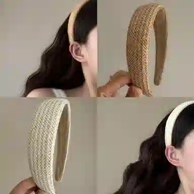 贯古今 度假风夏天藤草编织气质田园风原木色草编宽边高颅顶 发箍 女款