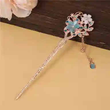 贯古今 新中式复古花卉流苏步摇精致优雅气质发钗子古风汉服旗袍发饰 合金 发簪 女款